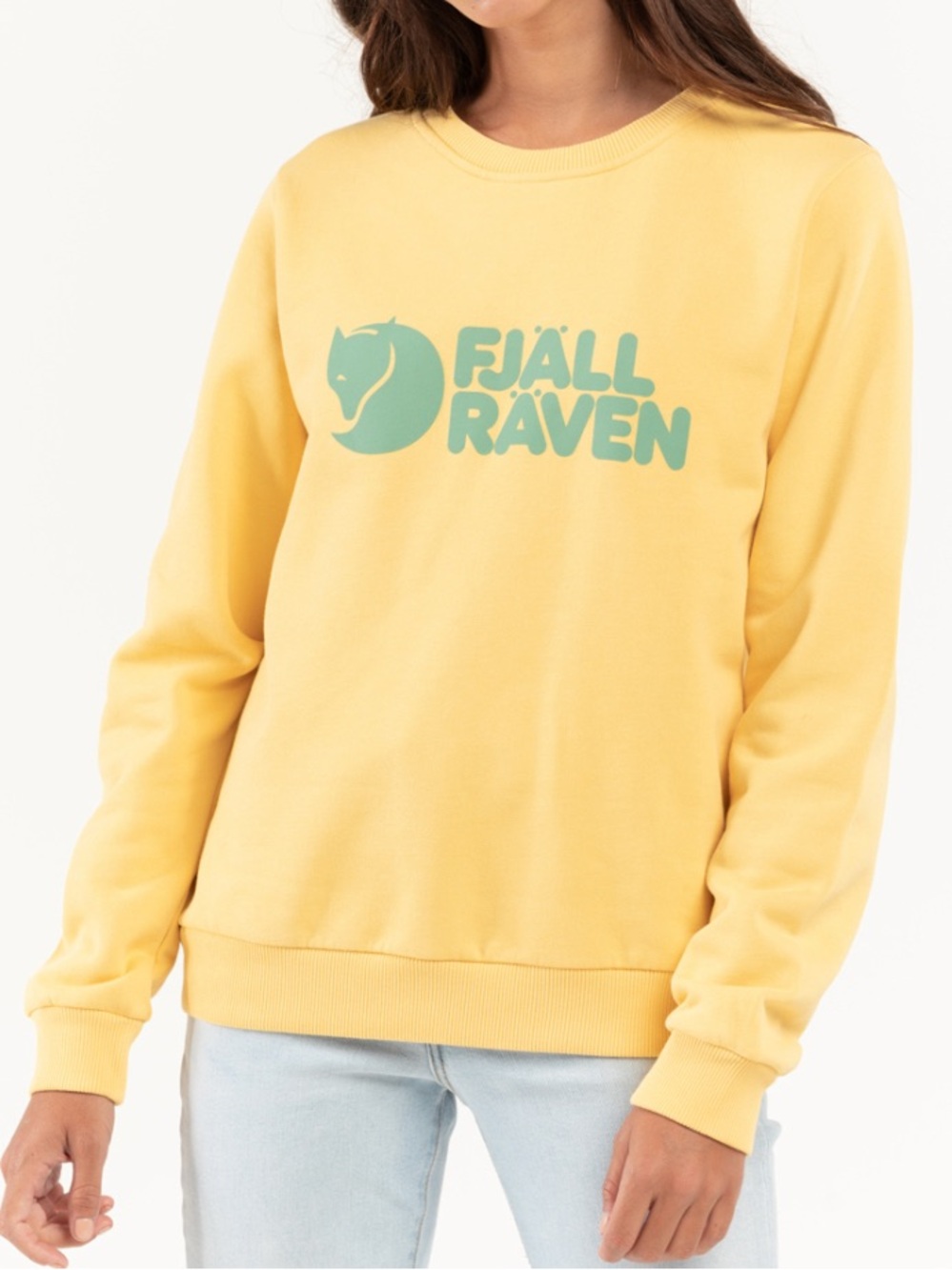 Fjällräven Logo Sweater, Mais Yellow and Green, Sweatshirt Scandinavian, Size Y